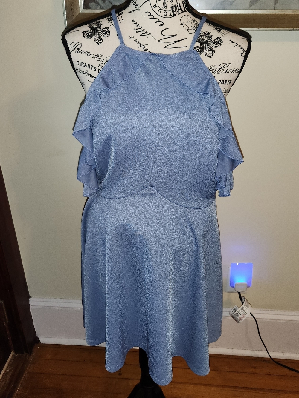 Halter Ruffle Mini Dress in Light Blue